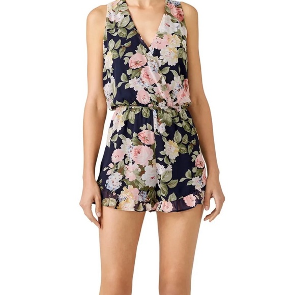 Show Me Your Mumu Riri Blue Floral Deep V-Neck Wrap Romper Cutout size small - Picture 1 of 7